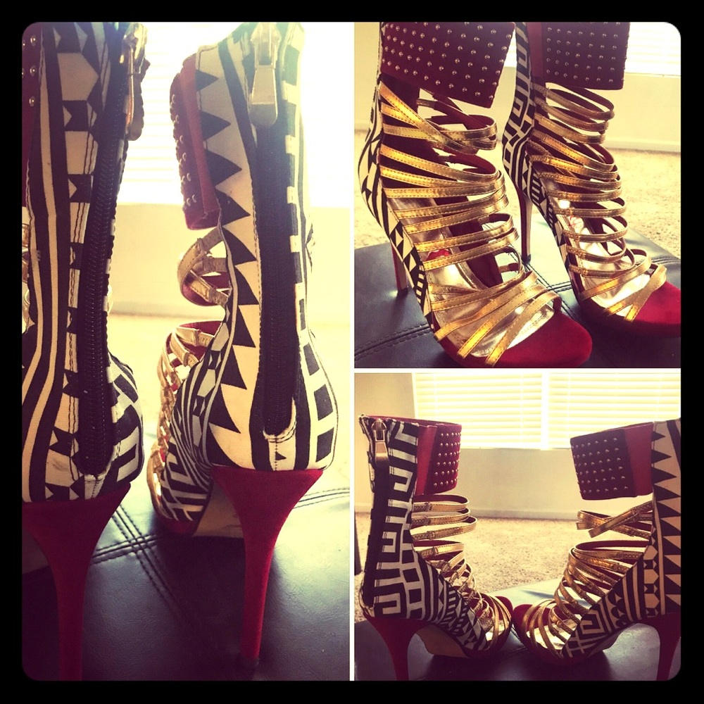 Studded red and gold heels